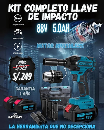 Llave De Impacto 88V Doble Bateria